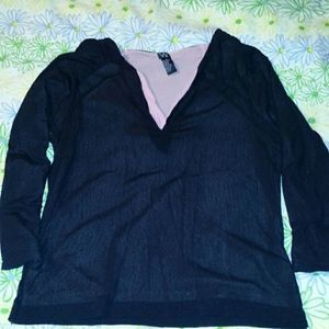 W Brand Double Layer V-Neck Black &‎ Pink Shirt